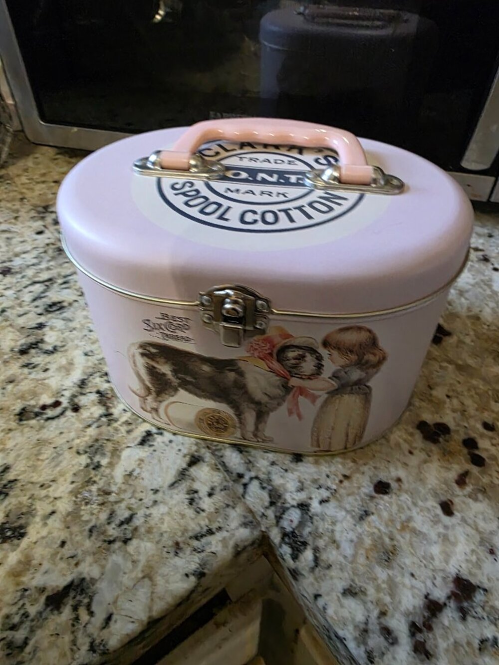 Vintage Pink Clark's O.N.T. Spool Cotton Sewing Tin Case w/ Thread Cottagecore